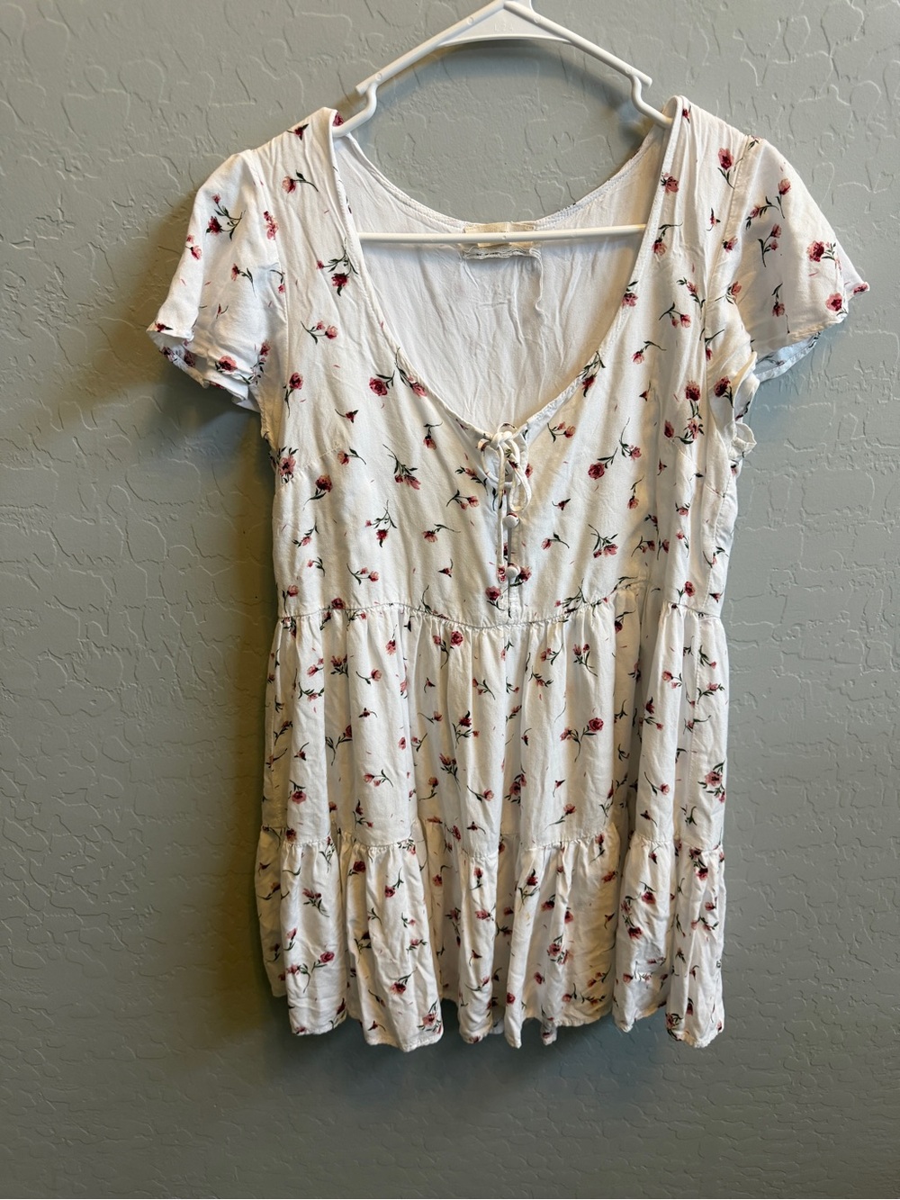 Urban Outfitters White Floral Tie-Front Short Sleeve Dress S